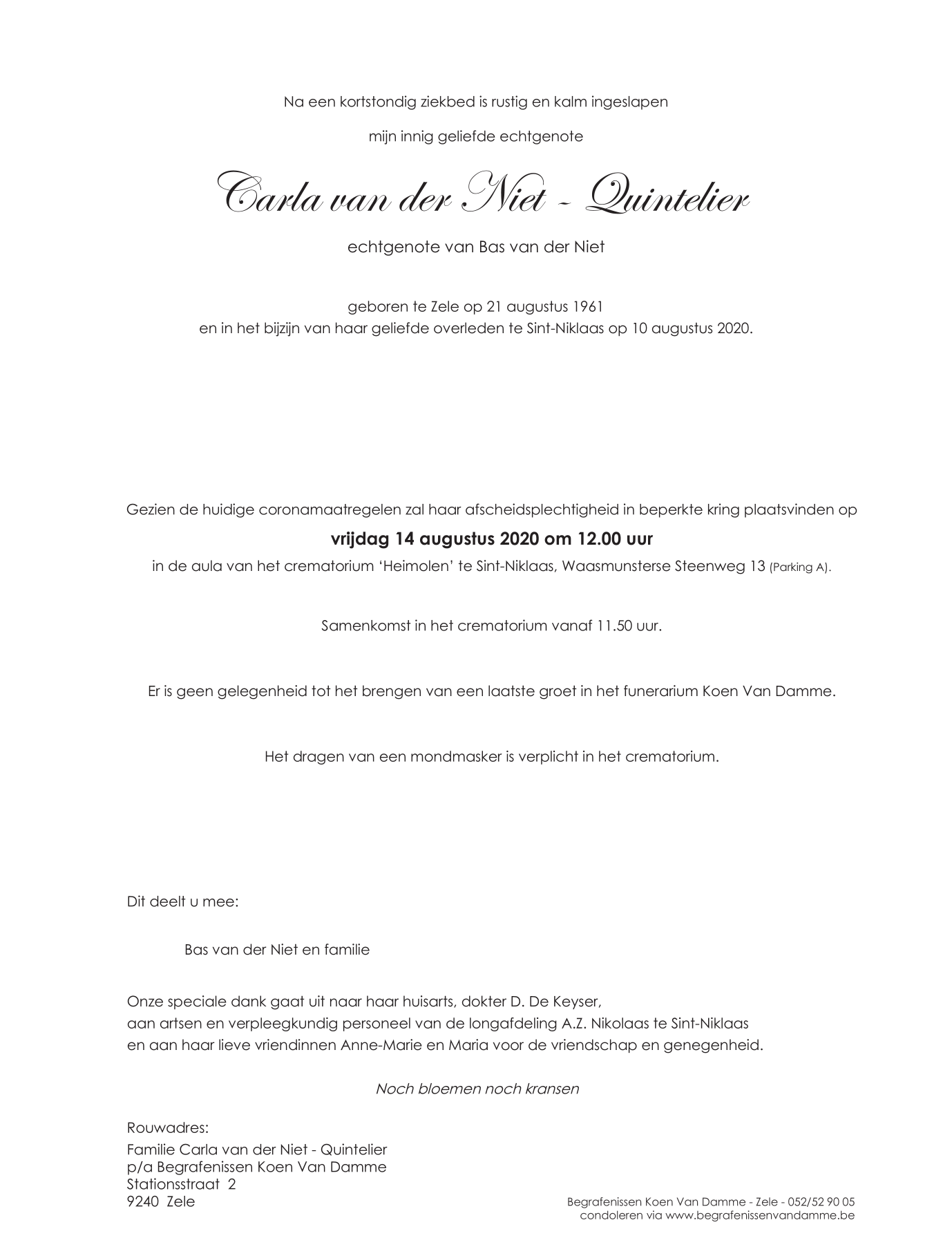 Overlijdensberichten Begrafenissen Koen Van Damme